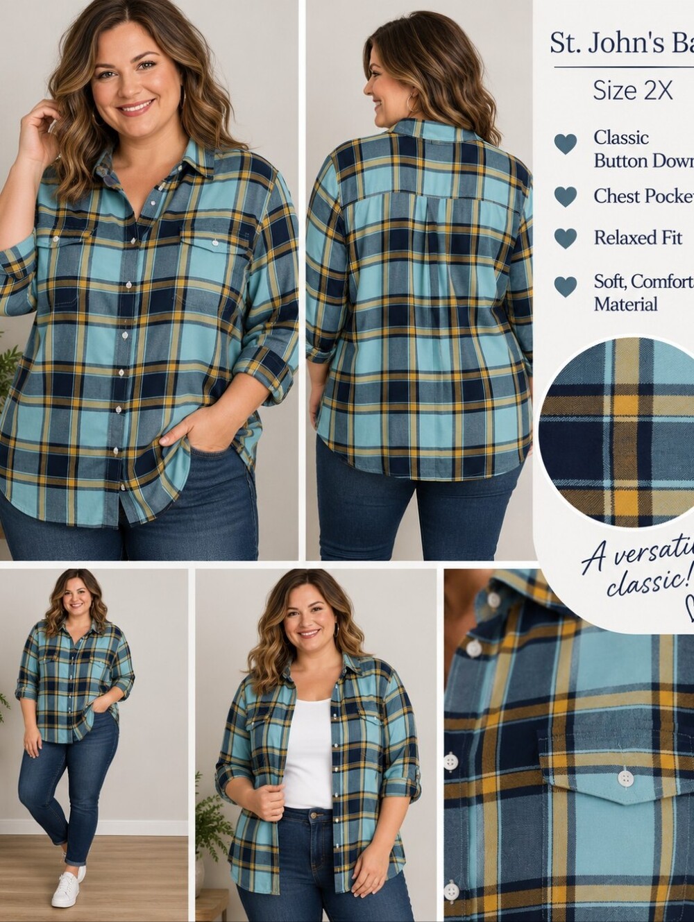 St John's Bay Button-Down Shirt, EUC